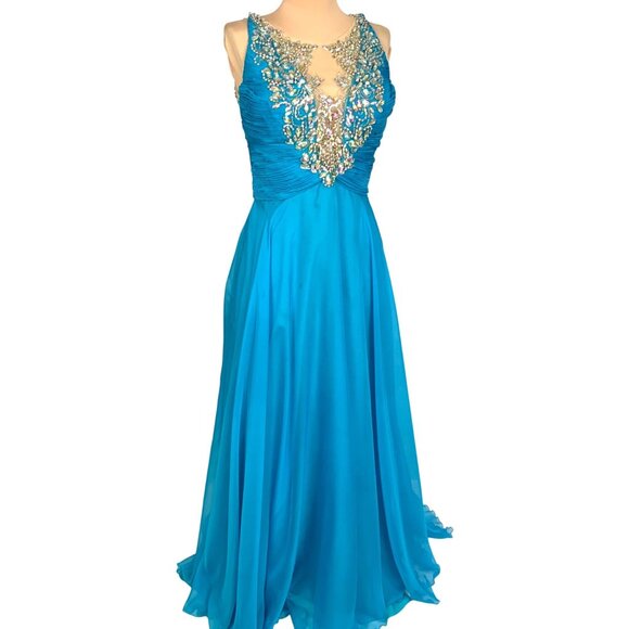 Rachel Allan Embellished Hand Beaded Gown Prom 8 Turquoise Pageant Formal Dress - Picture 2 of 12